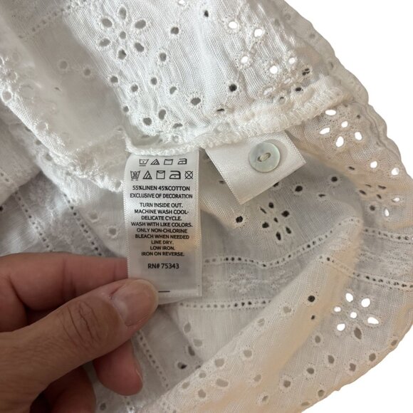 Christian Siriano Womens SZ M White Eyelet blouse linen blend - Picture 8 of 8